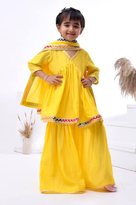 Bannhi By Priyanka Rathore Gota Lace Embellished Yellow Kurta Set 