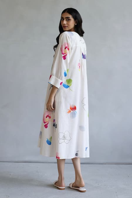 Shop Roza Ivory Linen Round Neck Hand Sketched Doodle Dress at Aza Fashions Shop_Roza_Ivory Linen Round Neck Hand Sketched Doodle Dress _at_Aza_Fashions