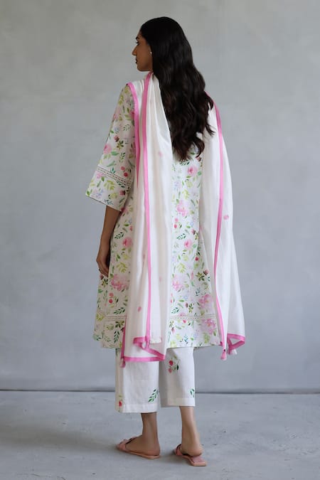 Shop Roza Ivory Linen Round Neck Floral Printed Kurta Set Online at Aza Fashions Shop_Roza_Ivory Linen Round Neck Floral Printed Kurta Set _Online_at_Aza_Fashions