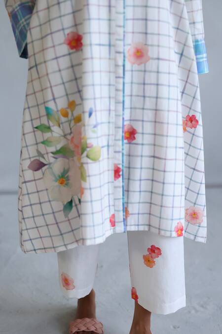 Buy Roza Ivory Linen Round Neck Floral Hand Painted Kurta And Pant Set Online at Aza Fashions Buy_Roza_Ivory Linen Round Neck Floral Hand Painted Kurta And Pant Set _Online_at_Aza_Fashions