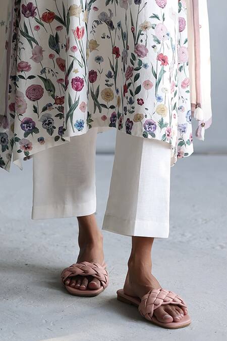 Buy Roza Ivory Linen V-neck Botanical Print Kurta And Pant Set Online at Aza Fashions Buy_Roza_Ivory Linen V-neck Botanical Print Kurta And Pant Set _Online_at_Aza_Fashions