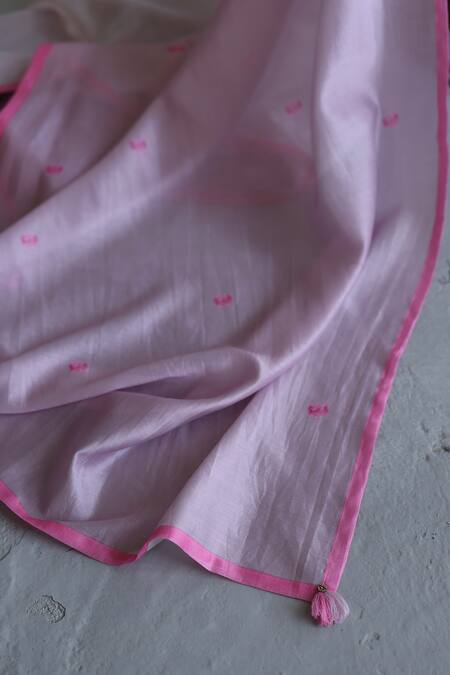 Roza_Pink Floral Print Chanderi Stole _Online_at_Aza_Fashions