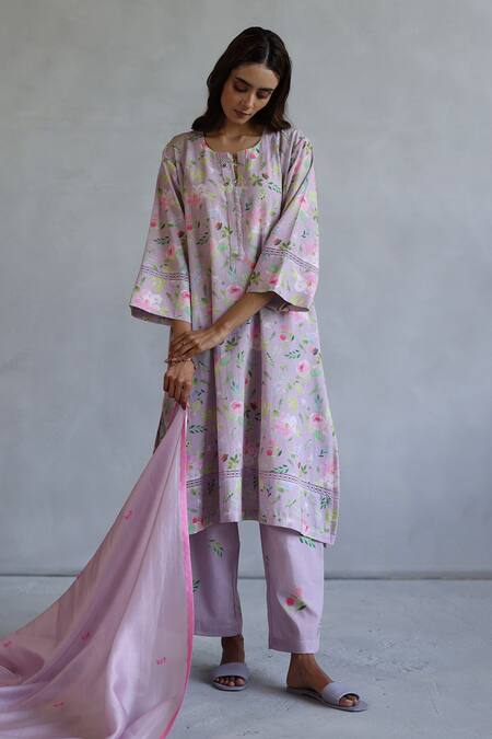 Shop_Roza_Pink Floral Print Chanderi Stole _Online_at_Aza_Fashions