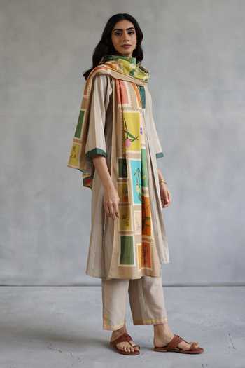 Roza Multi Color Floral Stamp Print Multicolor Stole  3