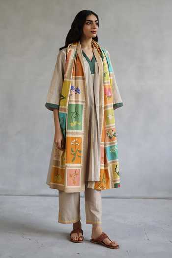 Roza Multi Color Floral Stamp Print Multicolor Stole  4