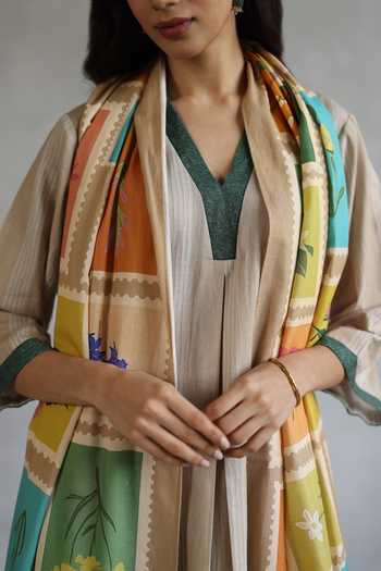 Roza Multi Color Floral Stamp Print Multicolor Stole  7
