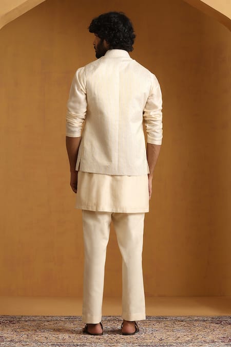 Weaver Story Woven Stripe Bundi Kurta Set 