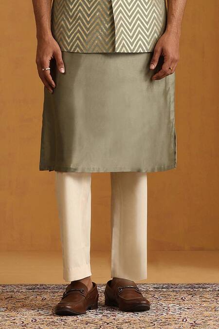 Weaver Story Green Chanderi Chevron Woven Bundi Set Online at Aza Fashions Weaver Story_Green Chanderi Chevron Woven Bundi Set_Online_at_Aza_Fashions