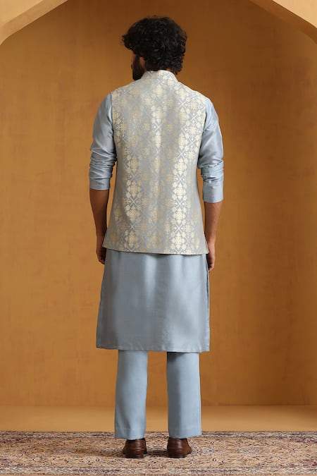 Weaver Story Geometric Woven Bundi Kurta Set