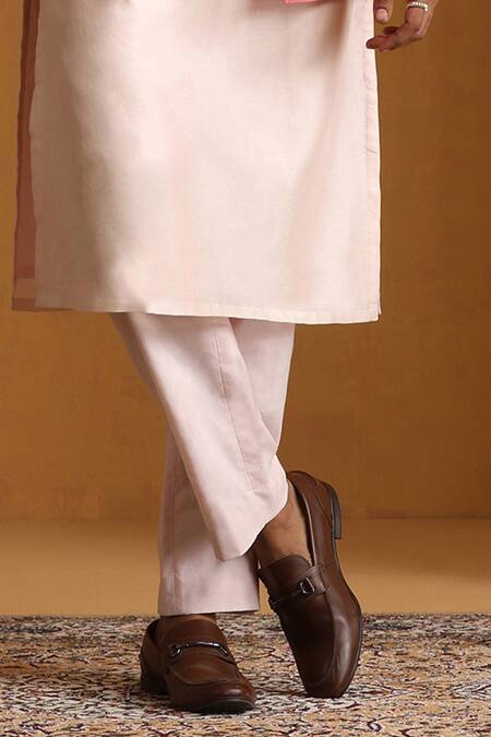 Buy_Weaver Story_Pink Chanderi Sequins, Embroidery Bandhgala Kurta Set 