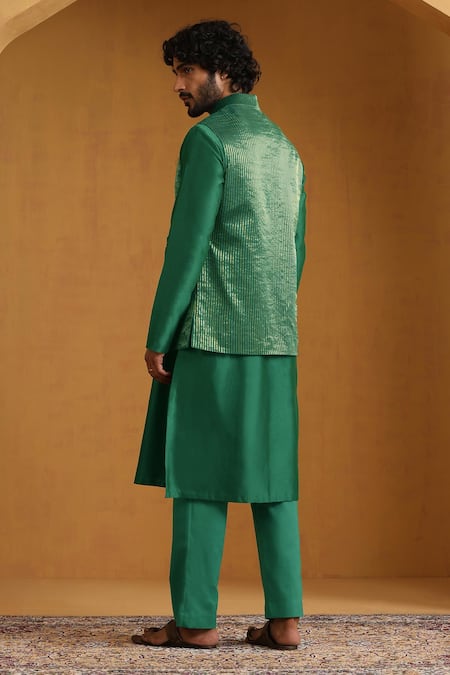 Weaver Story Emerald Green Chanderi Bundi Kurta Set 