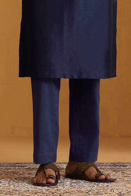 Weaver Story Blue Chanderi Zari, Embroidery Woven Stripe Bundi Kurta Set Online at Aza Fashions Weaver Story_Blue Chanderi Zari, Embroidery Woven Stripe Bundi Kurta Set _Online_at_Aza_Fashions