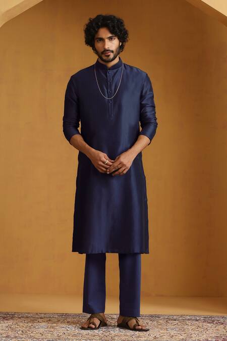 Buy Weaver Story Blue Chanderi Zari, Embroidery Woven Stripe Bundi Kurta Set Online at Aza Fashions Buy_Weaver Story_Blue Chanderi Zari, Embroidery Woven Stripe Bundi Kurta Set _Online_at_Aza_Fashions