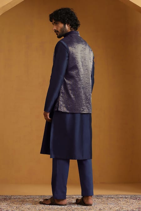 Weaver Story Woven Stripe Bundi Kurta Set 