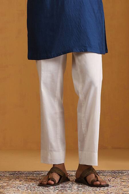 Weaver Story_Blue Chanderi, Cotton Zari, Sequins Zardozi Embroidered Kurta Set _Online_at_Aza_Fashions