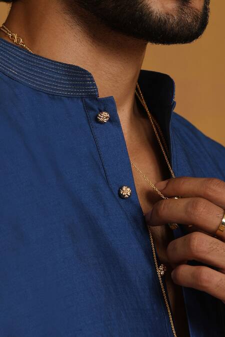 Buy_Weaver Story_Blue Chanderi, Cotton Zari, Sequins Zardozi Embroidered Kurta Set _Online_at_Aza_Fashions