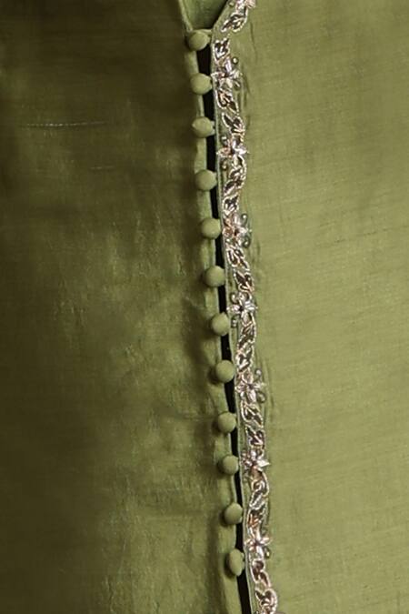 Weaver Story White Cotton, Chanderi Sequins, Embroidery Green Angarkha Set Online at Aza Fashions Weaver Story_White Cotton, Chanderi Sequins, Embroidery Green Angarkha Set _Online_at_Aza_Fashions