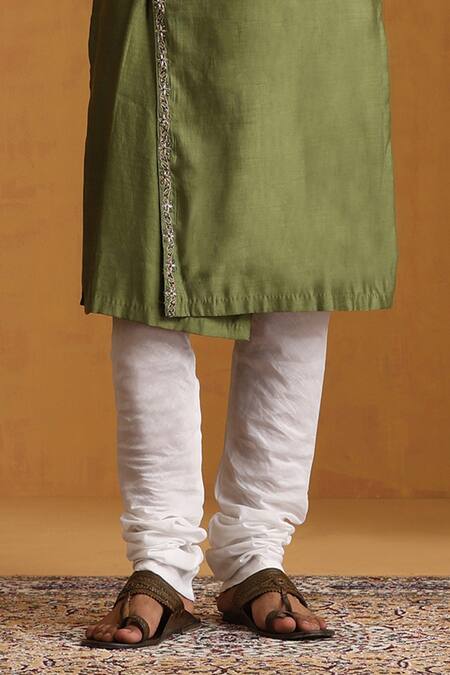 Shop Weaver Story White Cotton, Chanderi Sequins, Embroidery Green Angarkha Set Online at Aza Fashions Shop_Weaver Story_White Cotton, Chanderi Sequins, Embroidery Green Angarkha Set _Online_at_Aza_Fashions