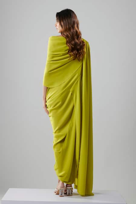 NA-KA One Shoulder Asymmetric Gown With Scarf 