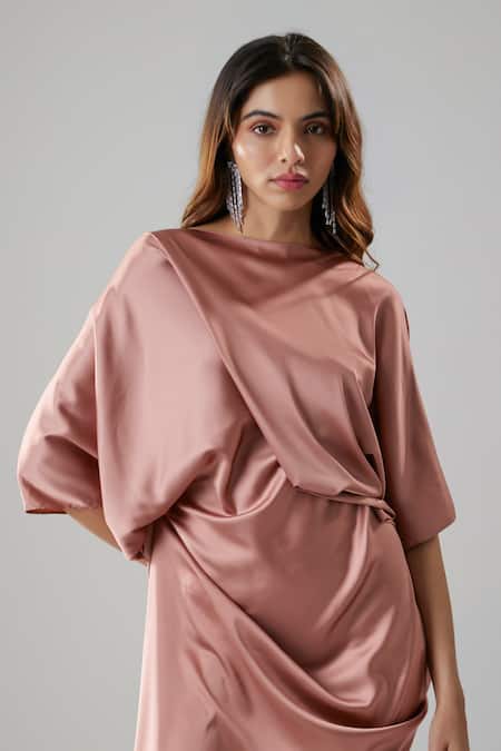 Buy_NA-KA_Pink Satin Boat Neck Draped Gown _Online_at_Aza_Fashions