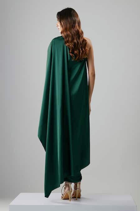 NA-KA Emerald Green Draped Gown With Belt 