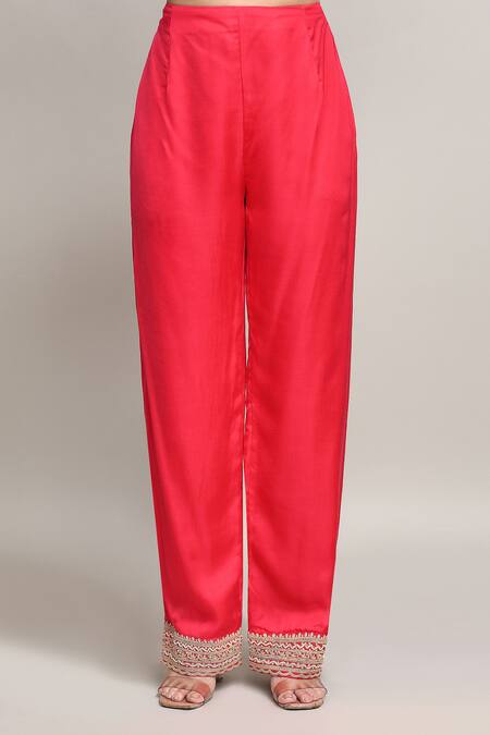 Buy_Kalighata_Red Silk Embroidery V-neck Bloom Vine Kaftan Set _Online_at_Aza_Fashions