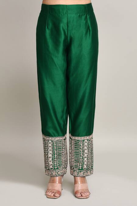 Kalighata Green Chanderi Embroidery Round Neck Gulshan Kurta Set Online at Aza Fashions Kalighata_Green Chanderi Embroidery Round Neck Gulshan Kurta Set _Online_at_Aza_Fashions