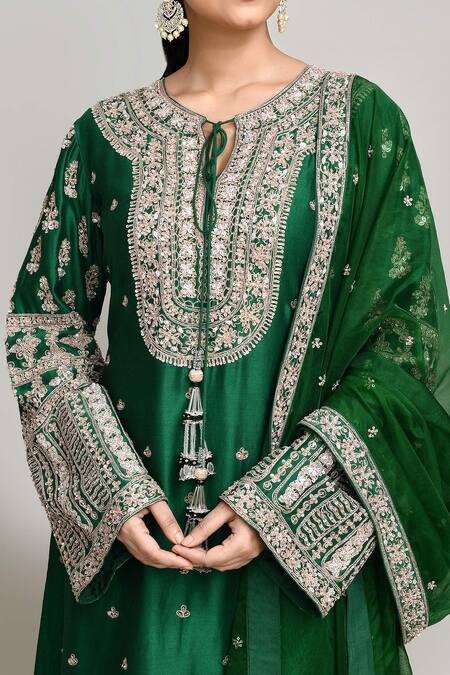 Buy Kalighata Green Chanderi Embroidery Round Neck Gulshan Kurta Set Buy_Kalighata_Green Chanderi Embroidery Round Neck Gulshan Kurta Set