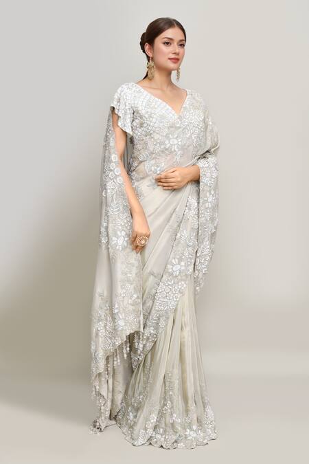 Buy Kalighata Gray Tissue Cut Work, Sequins Florence Embroidered Saree Set Online at Aza Fashions Buy_Kalighata_Gray Tissue Cut Work, Sequins Florence Embroidered Saree Set _Online_at_Aza_Fashions