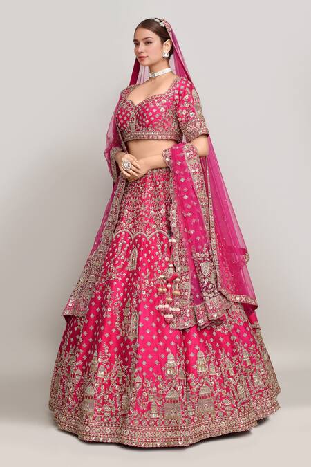 Kalighata Pink Silk Cut Work, Sequins, Embroidery Sweetheart Mughal Bahar Lehenga Set Online at Aza Fashions Kalighata_Pink Silk Cut Work, Sequins, Embroidery Sweetheart Mughal Bahar Lehenga Set _Online_at_Aza_Fashions