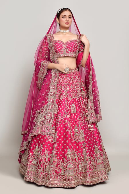 Shop Kalighata Pink Silk Cut Work, Sequins, Embroidery Sweetheart Mughal Bahar Lehenga Set at Aza Fashions Shop_Kalighata_Pink Silk Cut Work, Sequins, Embroidery Sweetheart Mughal Bahar Lehenga Set _at_Aza_Fashions