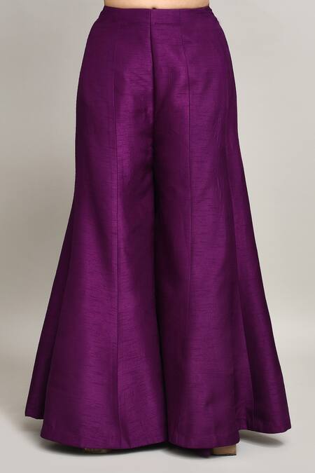 Shop_Kalighata_Purple Silk Embroidery V-neck Phool Vine Peplum Kurta And Sharara 