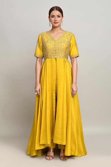 Kalighata Zardozi Embroidered High-Low Anarkali Set 