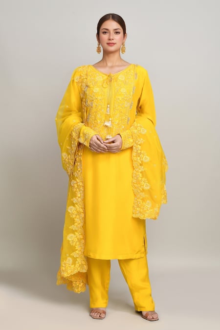 Kalighata Tonal Floral Embroidered Kurta Pant Set 