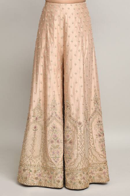 Buy_Kalighata_Gold Chanderi Sequins, Embroidery Round Neck Floral Vine Kurta Sharara Set 