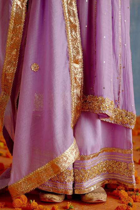 Buy_Shetab Kazmi_Purple Chanderi, Cotton Embroidery, Mirrors, Gota Patti Mukaish Anarkali Set 