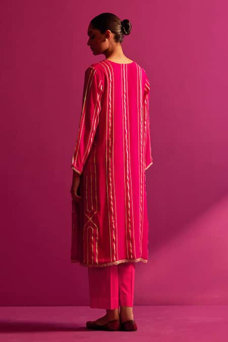 Shop_Shetab Kazmi_Fuchsia Viscose, Georgette Gota Patti, Beads Dhanak Embroidered Kurta Set _at_Aza_Fashions