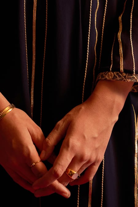 Buy_Shetab Kazmi_Blue Viscose, Georgette Gota Patti, Beads Open Neck Navy Embroidered Kurta Set 