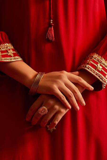 Shetab Kazmi Maroon Viscose, Cotton Gota Patti, Embroidery Keyhole Neck Kurta Set Online at Aza Fashions Shetab Kazmi_Maroon Viscose, Cotton Gota Patti, Embroidery Keyhole Neck Kurta Set _Online_at_Aza_Fashions