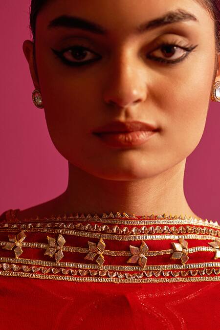 Buy Shetab Kazmi Maroon Viscose, Cotton Gota Patti, Embroidery Keyhole Neck Kurta Set Buy_Shetab Kazmi_Maroon Viscose, Cotton Gota Patti, Embroidery Keyhole Neck Kurta Set