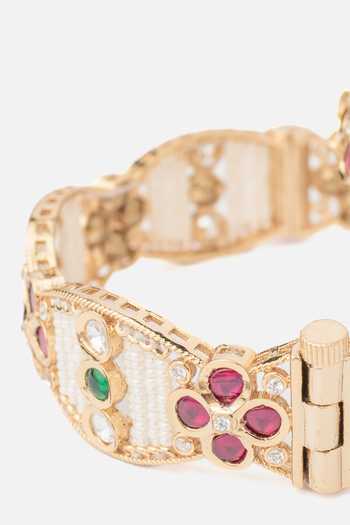 Vivinia By Vidhi Mehra_Gold Plated Pearls, Stones Bloom Design Bangles Set _Online_at_Aza_Fashions