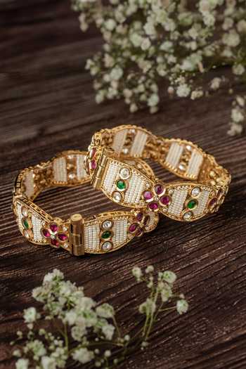 Vivinia By Vidhi Mehra Bloom Design Gold Bangles Set 