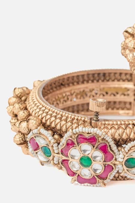 Vivinia By Vidhi Mehra_Gold Plated Stones Bloom Vine Embellished Bangles Set _Online_at_Aza_Fashions