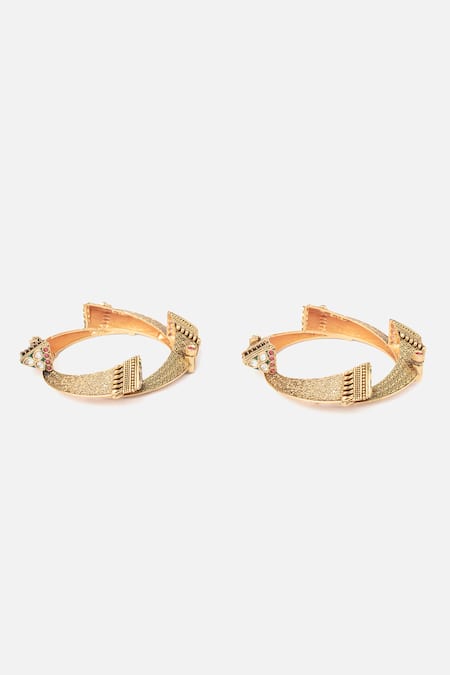 Vivinia By Vidhi Mehra Geometric Pattern Gold Temple Bangles Set 