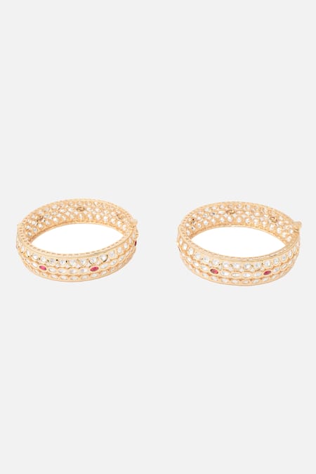 Shop Vivinia By Vidhi Mehra Gold Plated Stones Temple Jaal Kundan Polki Bangles Set at Aza Fashions Shop_Vivinia By Vidhi Mehra_Gold Plated Stones Temple Jaal Kundan Polki Bangles Set _at_Aza_Fashions