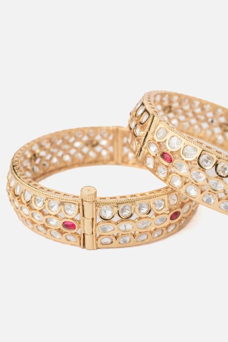 Vivinia By Vidhi Mehra Gold Plated Stones Temple Jaal Kundan Polki Bangles Set Online at Aza Fashions Vivinia By Vidhi Mehra_Gold Plated Stones Temple Jaal Kundan Polki Bangles Set _Online_at_Aza_Fashions