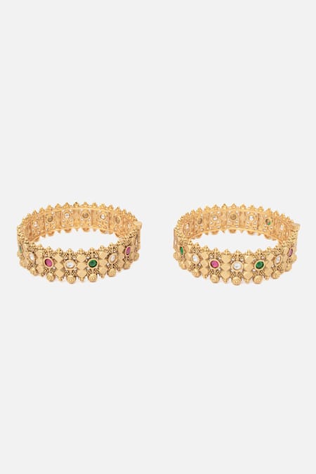 Vivinia By Vidhi Mehra Carved Temple Bangles Set 