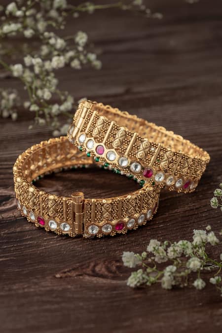Vivinia By Vidhi Mehra Gold Plated Stones Embellished Bangles Set 