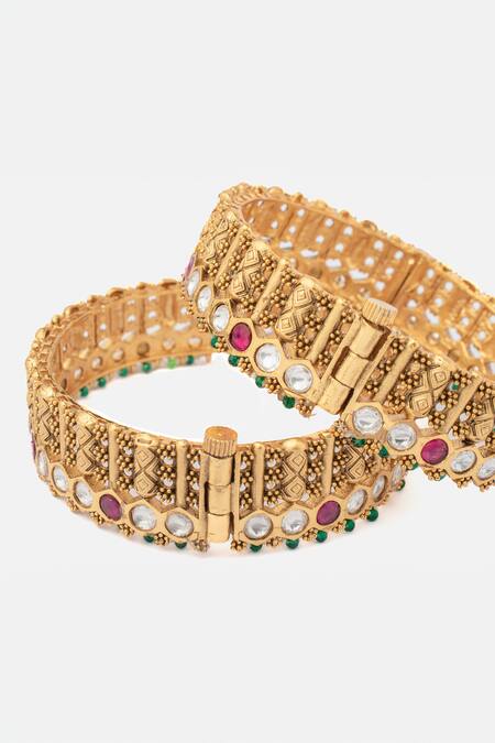 Vivinia By Vidhi Mehra_Gold Plated Stones Embellished Bangles Set _Online_at_Aza_Fashions