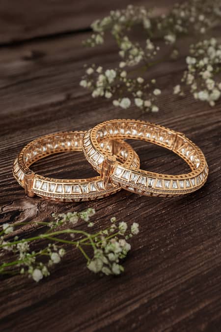 VIVINIA by Vidhi Mehra Geometric Kundan Polki Bangles Set 